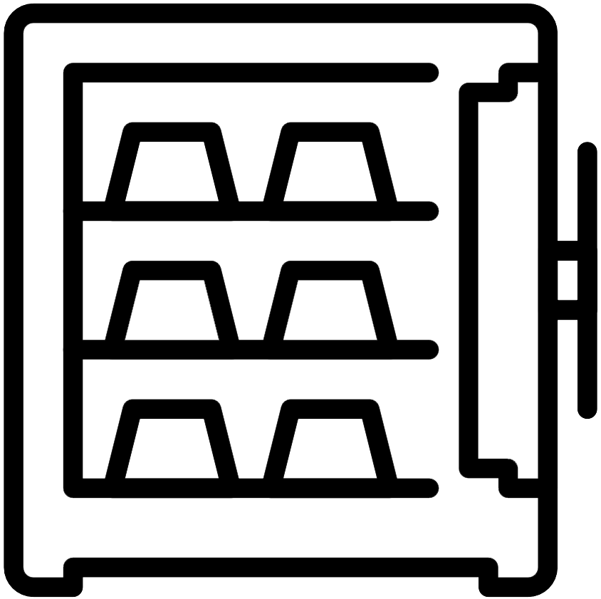 Grafische Darstellung eines Safes mit Edelmetallbarren darin als Bild für segregierte Edelmetallagerung
