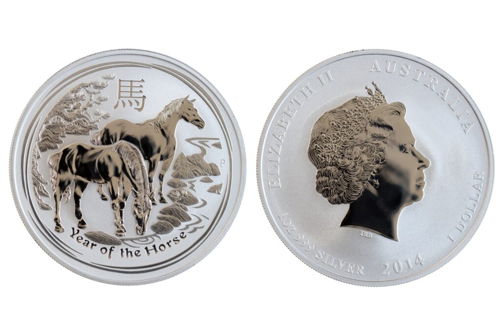 An Australian Lunar series silver coin with a horse motif