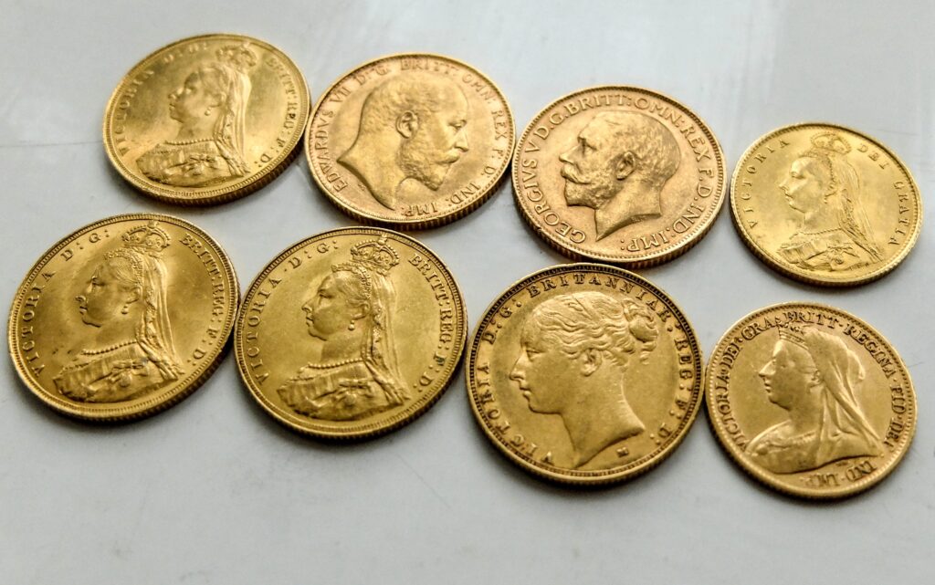 British sovereign coins from the 19th century