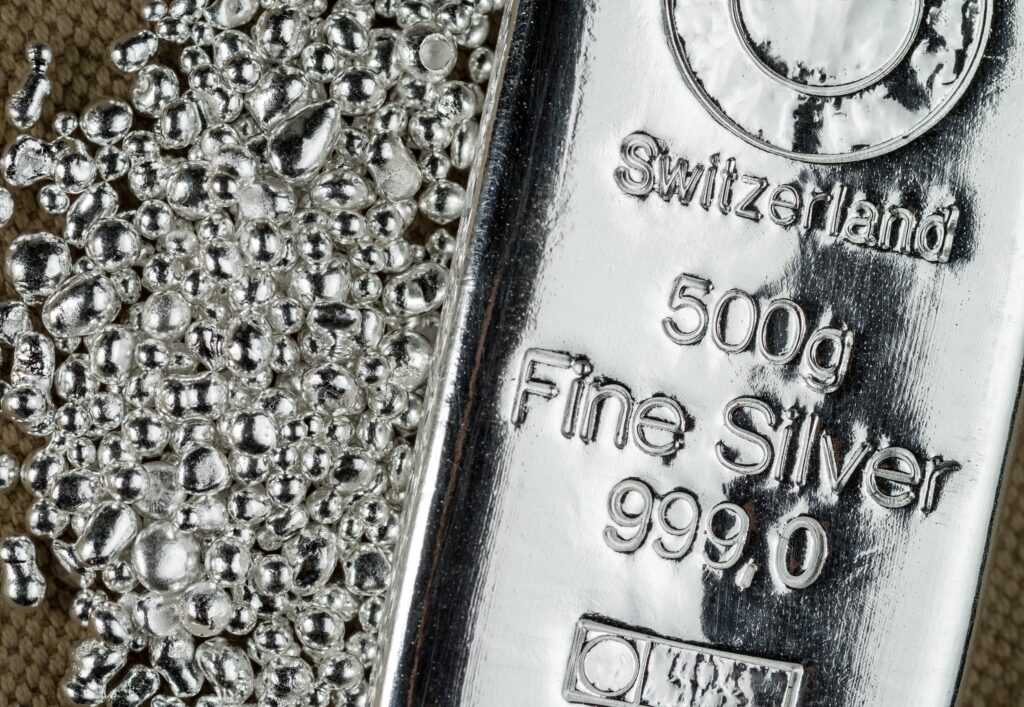 Silver bars and silver granules