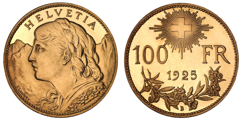 Un Vreneli en or de 100 francs