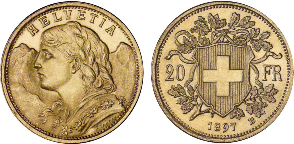Un Vreneli en or de 20 francs