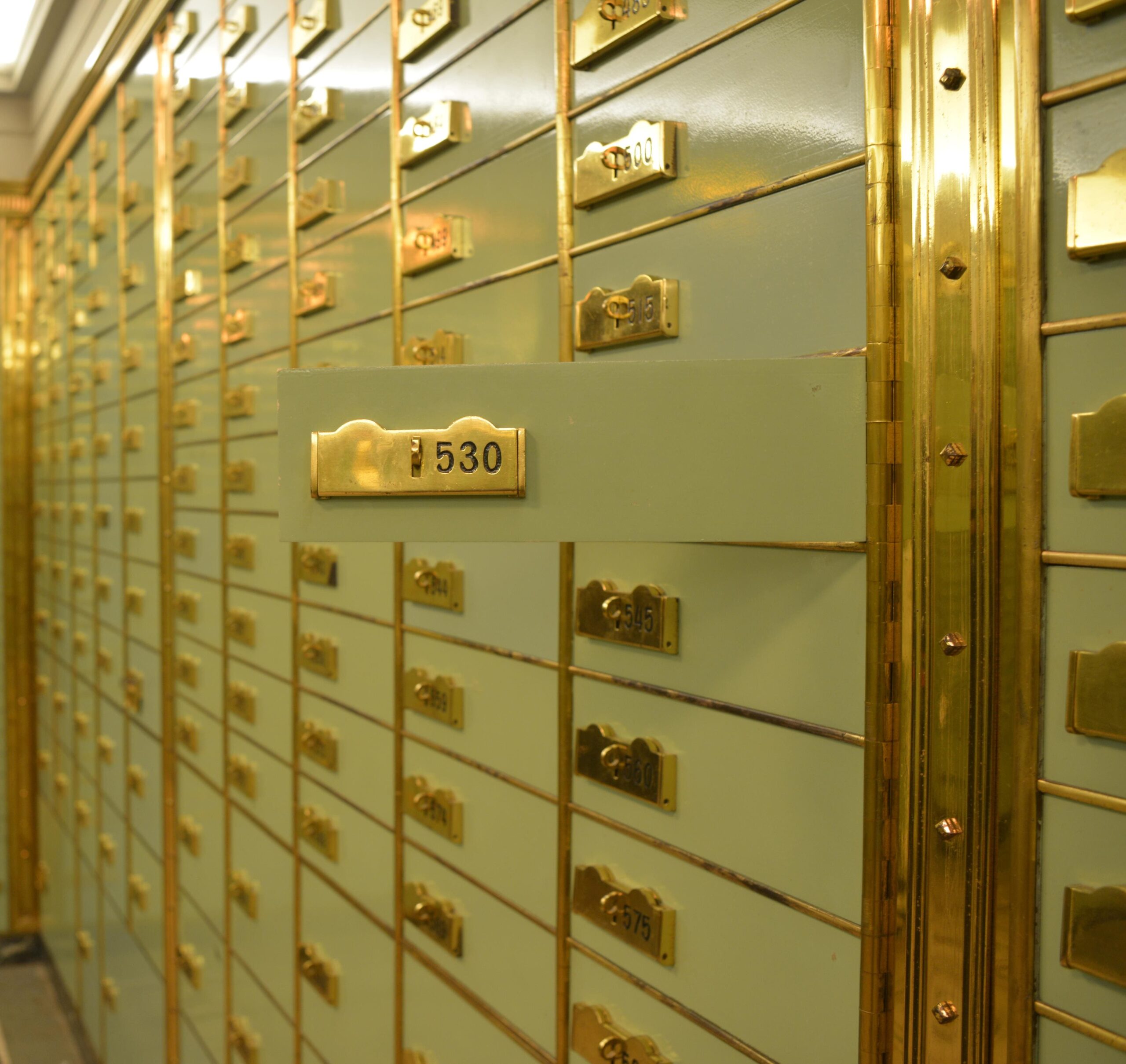 Numerous golden bank lockers