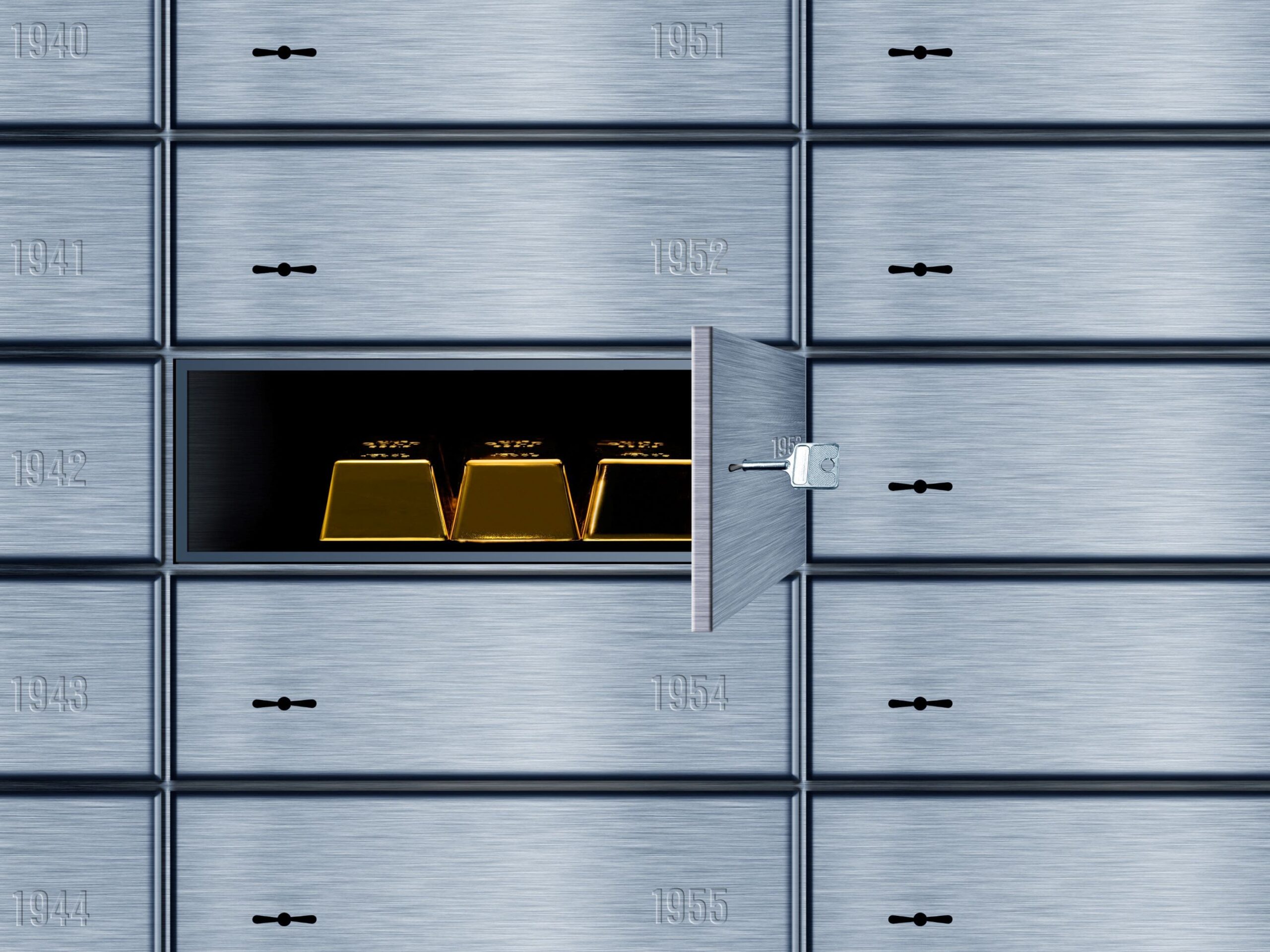 Gold bars in an open safe deposit box
