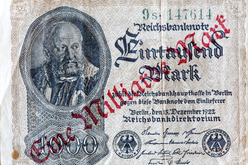 Billete Reichsmark con valor reimpreso